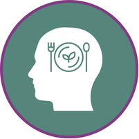 graphic of a head with a plate, fork and spoon inside